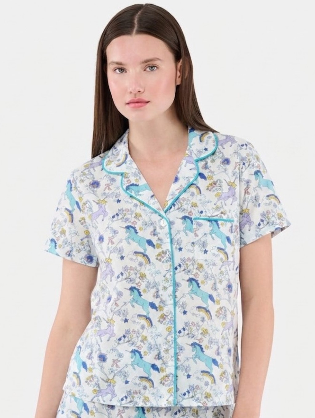 Roller Rabbit Blue And Yellow Horse Print Pajama Shirt (Top Only)